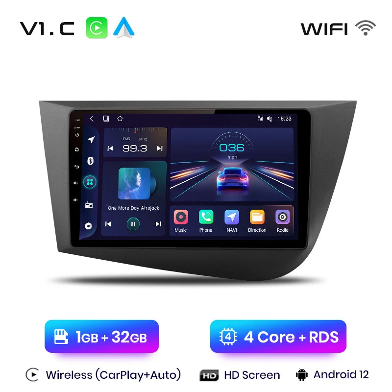Radio de coche Junsun V1 con CarPlay inalámbrico y Android Auto para Seat Leon MK2 2005-2012 con GPS y sistemas inteligentes. 