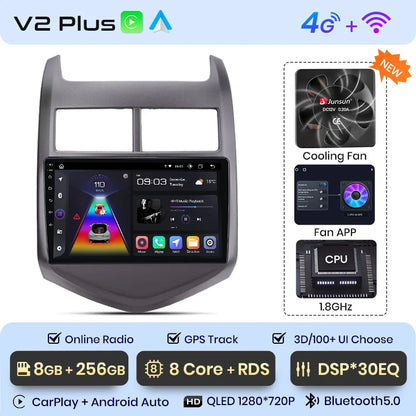 Radio Junsun V1 Plus para Chevrolet Aveo 2 Sonic T300 2011-2015 con CarPlay inalámbrico, Android Auto, 2 DIN, DVD. 