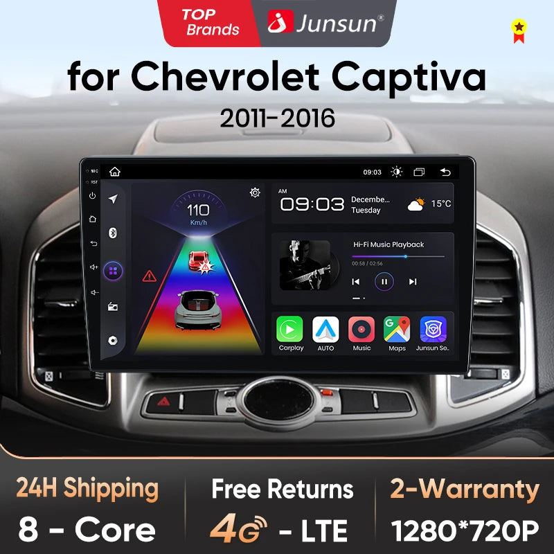Junsun V1pro AI Voice Car Radio Android Auto Multimedia Player For Chevrolet Captiva 2011-2016 Carplay 4G 2din GPS autoradio