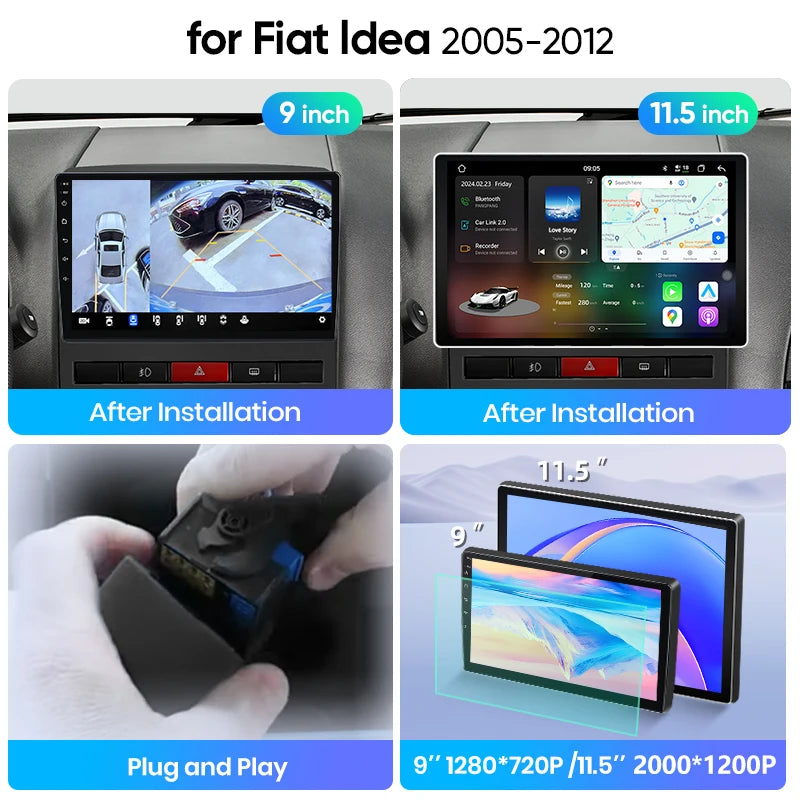 Junsun Wireless CarPlay Car Radio For Fiat Idea 2005 2006 2007 2008-2012 Android Multimedia