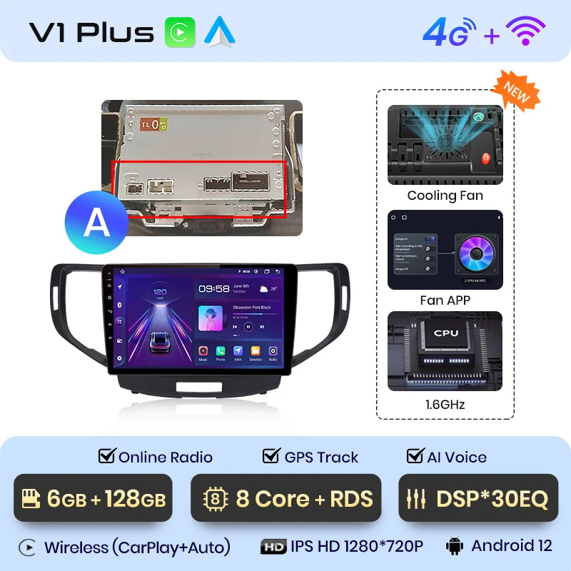 Junsun V1 AI Voice Wireless CarPlay Android Auto Radio For Honda Accord 8 2008-2012 4G Car Multimedia GPS 2din autoradio