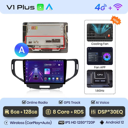 Junsun V1 AI Stimme Drahtlose CarPlay Android Auto Radio Für Honda Accord 8 2008-2012 4G Auto Multimedia GPS 2din autoradio 