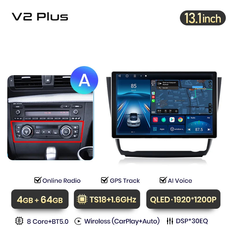 Junsun V3 Plus 2K Drahtlose CarPlay Android Auto Auto Intelligente Systeme für BMW 1-Serie E87 E81 E82 E88 2004-2011 Autoradio 