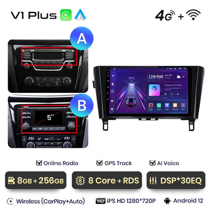 Junsun V1 - Radio inalámbrica con CarPlay y Android para Nissan Qashqai J11 X-Trail 3 T32 (2013-2017), GPS, 2DIN 