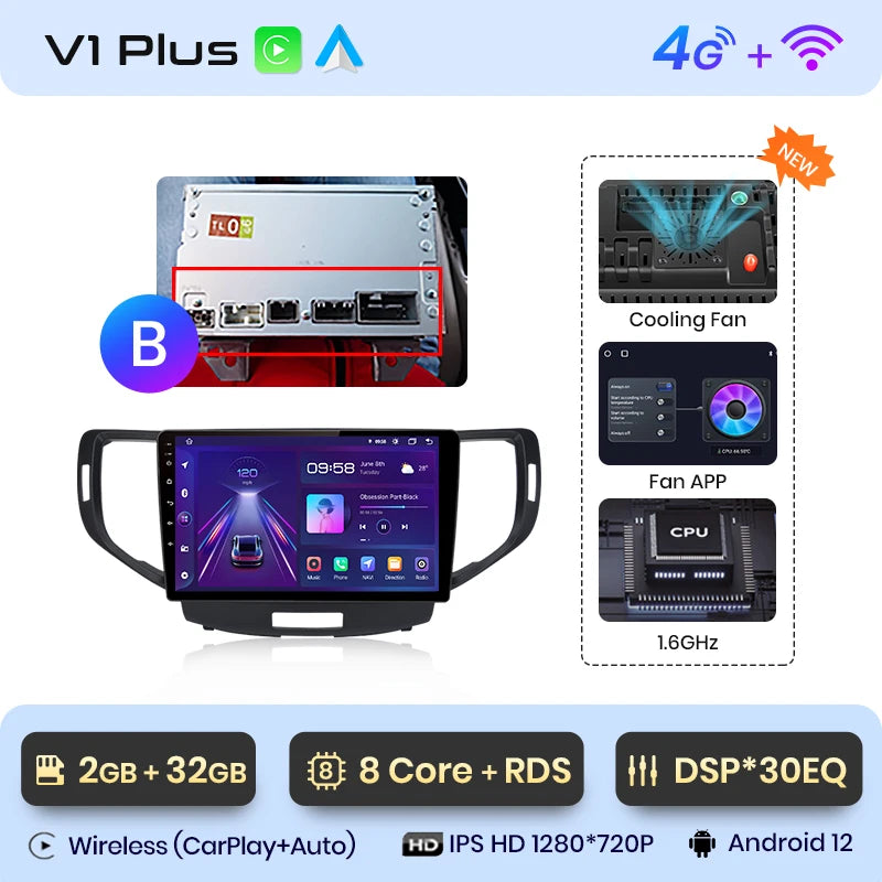 Junsun V1 AI Stimme Drahtlose CarPlay Android Auto Radio Für Honda Accord 8 2008-2012 4G Auto Multimedia GPS 2din autoradio 