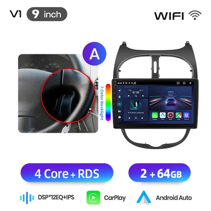 Junsun Wireless CarPlay Car Radio For Peugeot 206 2001 2002 2003 2004-2008 Android Multimedia