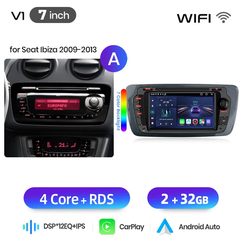 Junsun Wireless CarPlay Car Radio For Seat Ibiza 6j 2009 2010 2011-2013 Android Multimedia