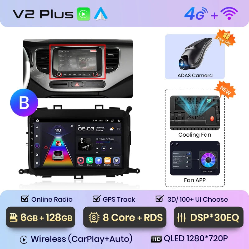 Junsun V1pro AI Voice 4G Carplay Android Auto Reproductor multimedia para Kia Carens 2013-2018 Radio de coche 2DIN GPS autorradio Bluetooth 