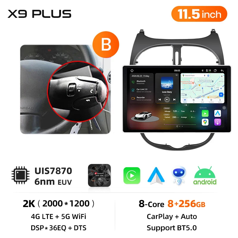 Junsun Wireless CarPlay Car Radio For Peugeot 206 2001 2002 2003 2004-2008 Android Multimedia