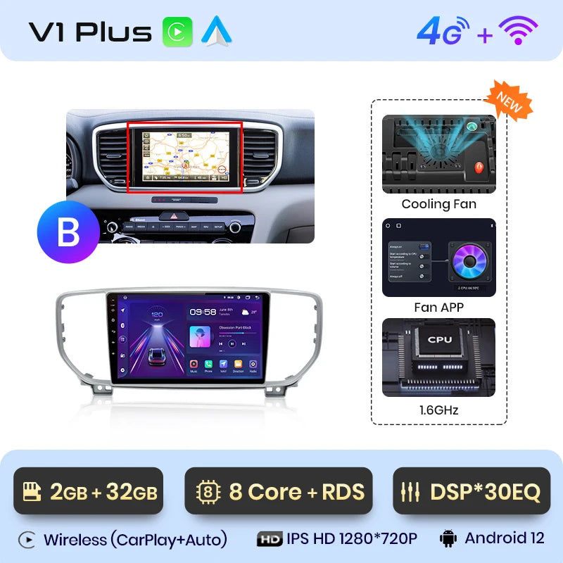 Junsun V1pro AI Voice Car Radio Android Auto Multimedia Player For Kia Sportage 4 QL 2018-2021 Carplay 4G DSP 2din GPS autoradio