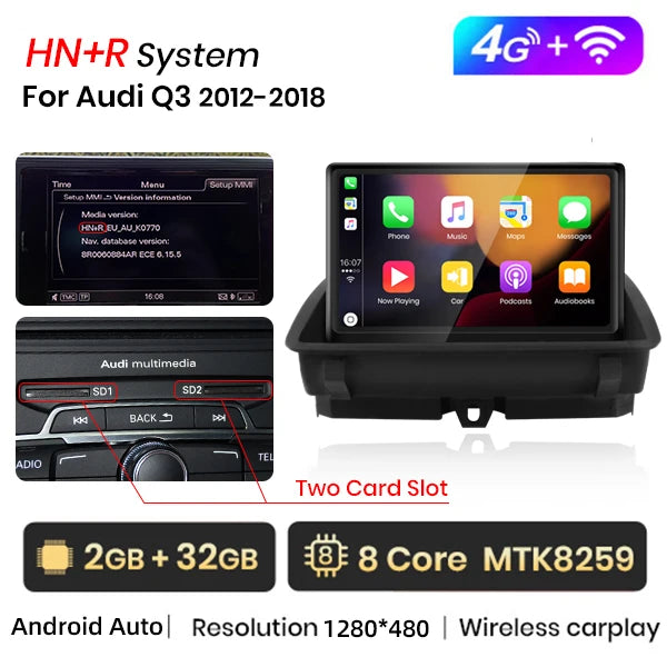 Junsun 8 inch CarPlay For Apple Car Radio Multimedia For Audi Q3 2012-2018 4G LTE WIFI Bluetooth Wireless Android Auto Stereo