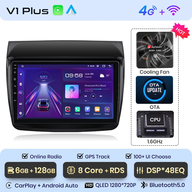 Radio Junsun V1 Plus para Mitsubishi Pajero Sport 2 L200 Triton 2008-2016 con CarPlay inalámbrico, Android Auto, 2 DIN, DVD. 