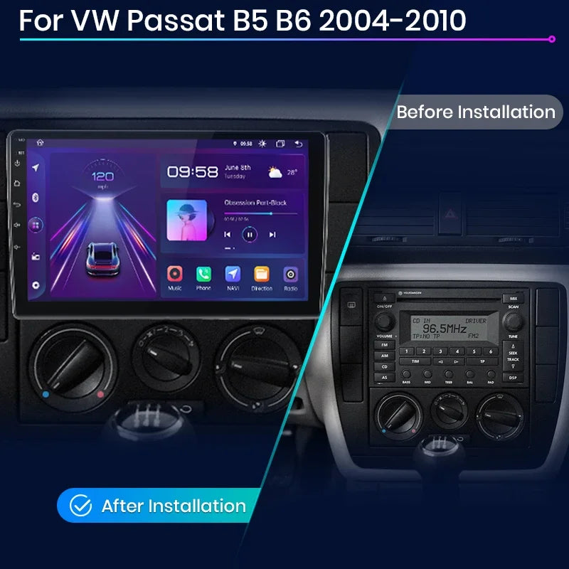 Radio multimedia Junsun con CarPlay inalámbrico y Android para coche, sistema inteligente GPS para VW Passat B5 B6 (2004-2010) 