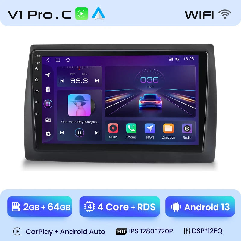 Radio Junsun V1 Plus para Fiat Stilo 2001-2010 con CarPlay inalámbrico, Android Auto, sistema inteligente para coche, 2 DIN, DVD. 