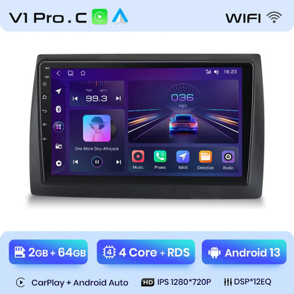 Radio Junsun V1 Plus para Fiat Stilo 2001-2010 con CarPlay inalámbrico, Android Auto, sistema inteligente para coche, 2 DIN, DVD. 