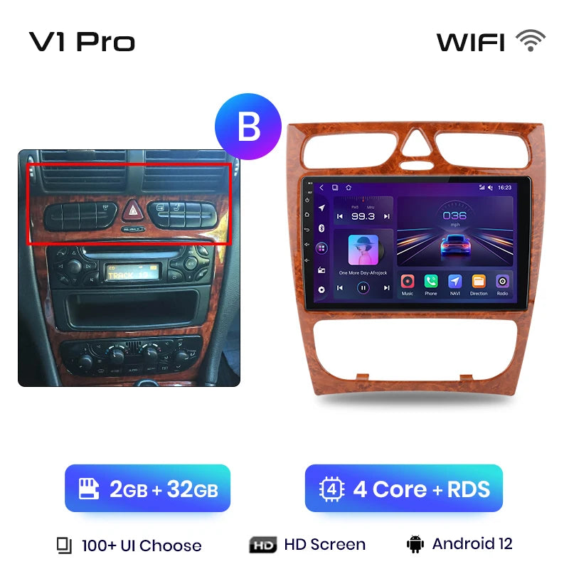 Radio para coche Junsun CarPlay Android Auto para Mercedes Benz Clase C Clase CLK W203 W209 S203 A209 2000-2005 Sistemas inteligentes Auto 