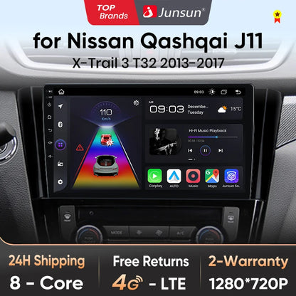 Junsun V1 - Radio inalámbrica con CarPlay y Android para Nissan Qashqai J11 X-Trail 3 T32 (2013-2017), GPS, 2DIN 