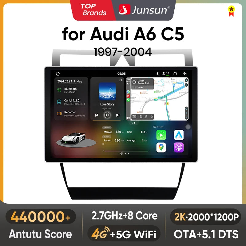 Junsun V3 Plus 2K Android 13 Wireless CarPlay Android Auto Car Intelligent Systemsfor Audi A6 C5 1997-2004 S6 RS6 7870 Autoradio