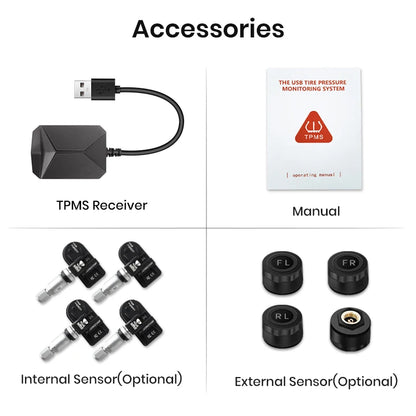 Sistema de alarma de monitoreo de presión de neumáticos USB Junsun TPMS con 4 sensores internos para navegación con reproductor de DVD y Android Junsun 