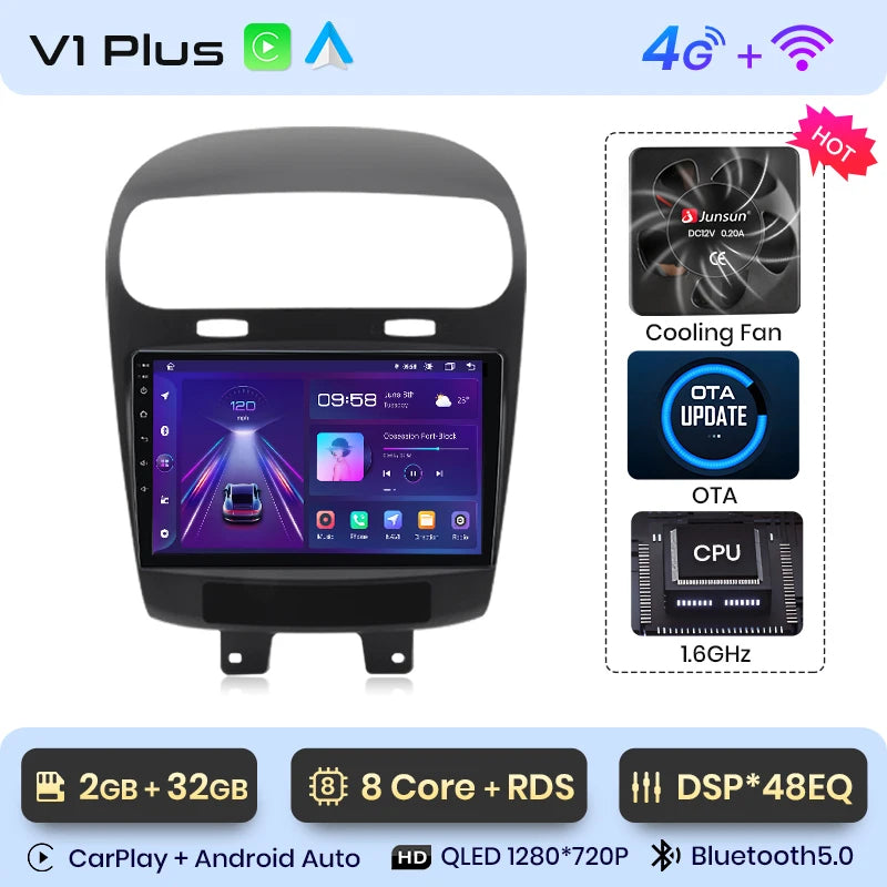 Junsun V1 Plus Car Radio For Dodge Journey Fiat Freemont 2011 - 2020 wireless CarPlay Android Auto No 2 din 2din DVD