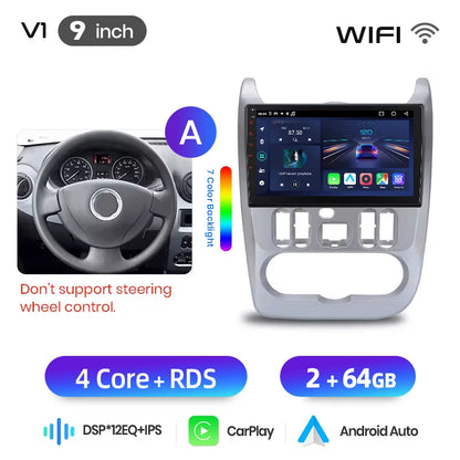 Junsun Android Auto Car Radio For Renault Logan 1 Sandero 2009 2010 2011-2013 Multimedia Wireless CarPlay SWC GPS Navi RDS DSP