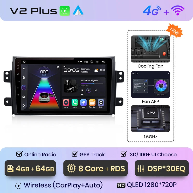 Junsun V1pro Android Autoradio für Suzuki SX4 2006–2013, für Fiat Sedici 2005–2014, Carplay 4G, Auto-Multimedia, GPS, 2-Din-Autoradio 
