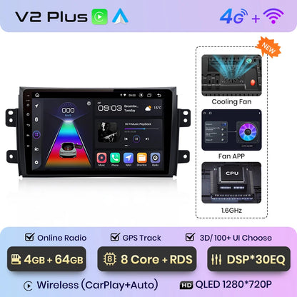 Junsun V1pro Android Autoradio für Suzuki SX4 2006–2013, für Fiat Sedici 2005–2014, Carplay 4G, Auto-Multimedia, GPS, 2-Din-Autoradio 
