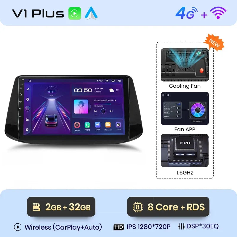 Junsun Wireless CarPlay Android Autoradio für Hyundai i30 2017 2018 Auto Intelligente Systeme RDS BT WiFi 2 Din 