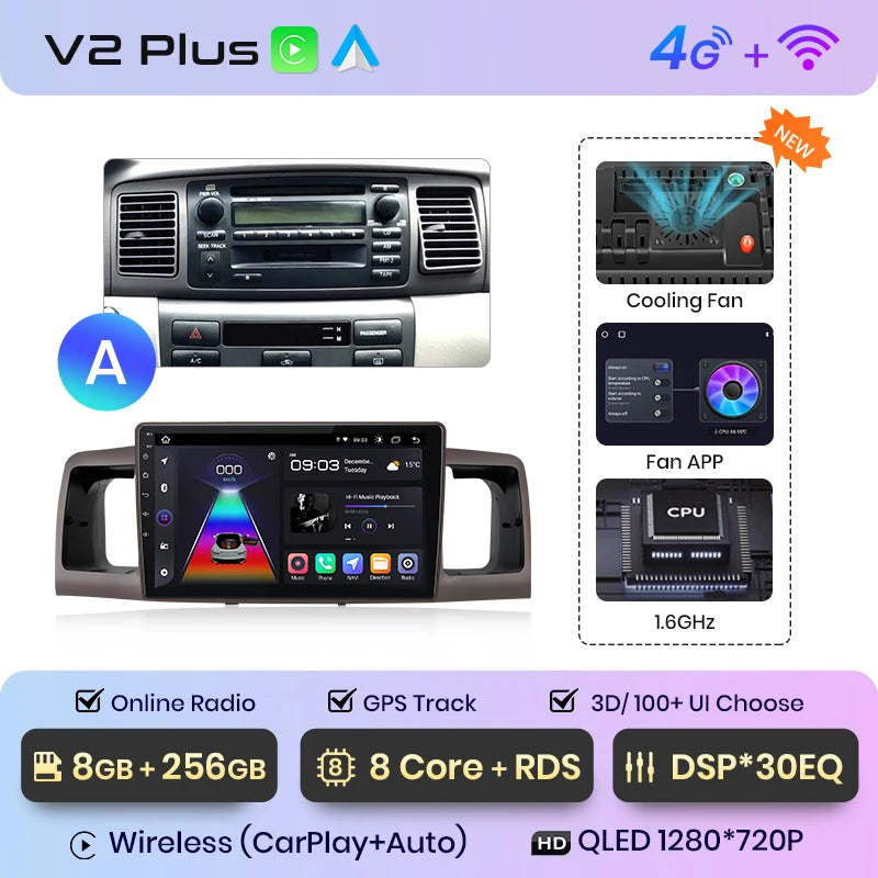 Junsun V1pro AI Voice Android Auto Radio For Toyota Corolla E130 E120 2000-2004 Carplay 4G Car Multimedia GPS 2din autoradio