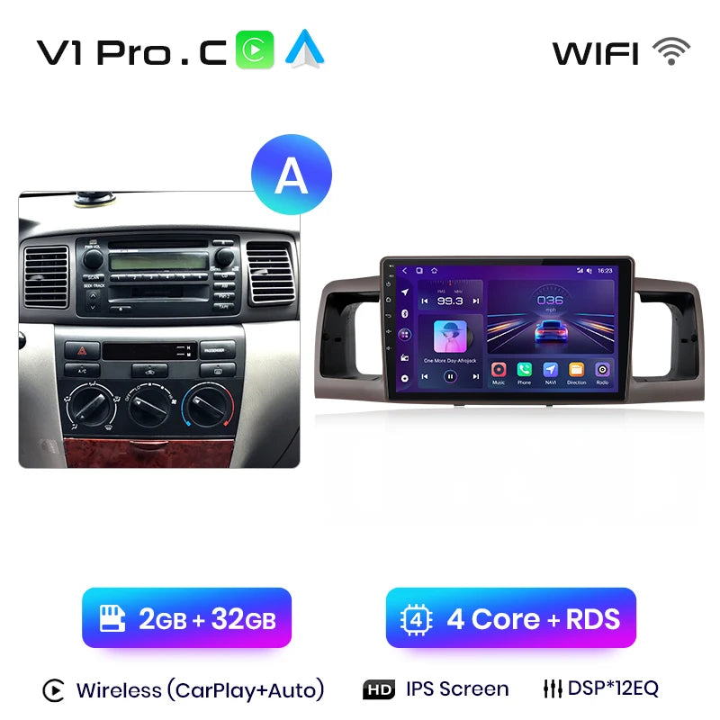 Junsun V1pro AI Voice Android Auto Radio For Toyota Corolla E130 E120 2000-2004 Carplay 4G Car Multimedia GPS 2din autoradio