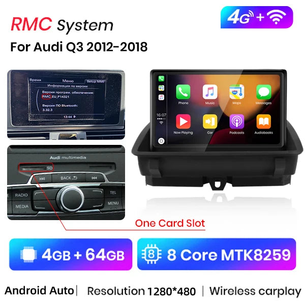Junsun 8 inch CarPlay For Apple Car Radio Multimedia For Audi Q3 2012-2018 4G LTE WIFI Bluetooth Wireless Android Auto Stereo