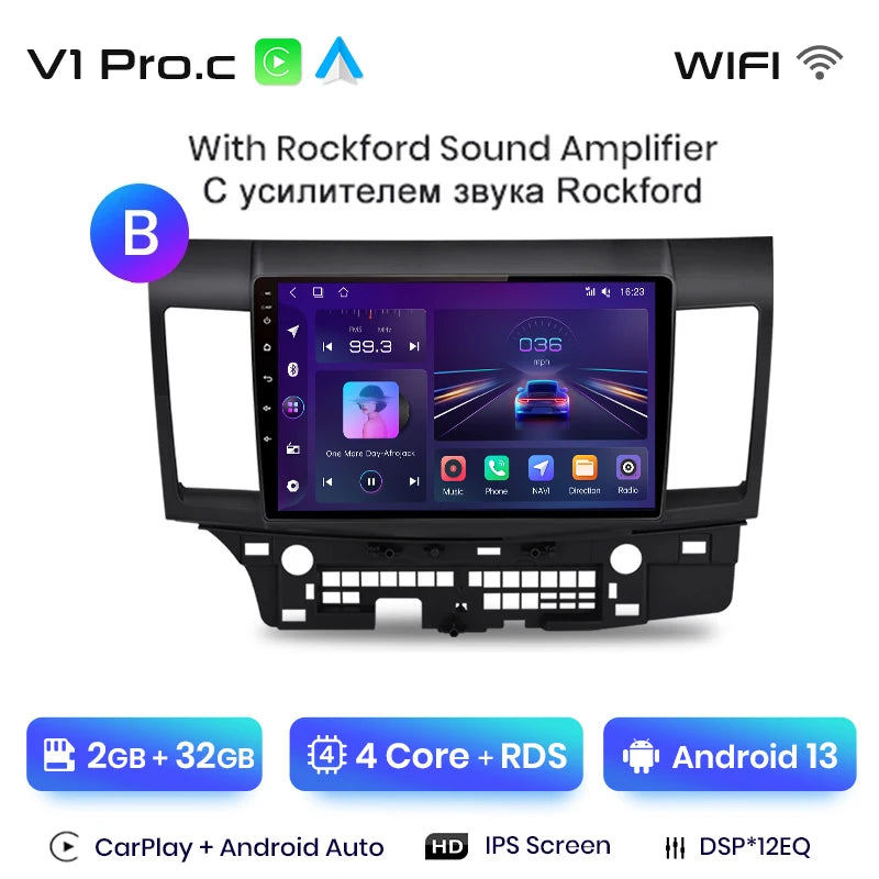 Radio Junsun para coche Mitsubishi Lancer 2007-2013 con CarPlay inalámbrico, Android Auto, sistema inteligente para coche, 2 DIN, DVD. 