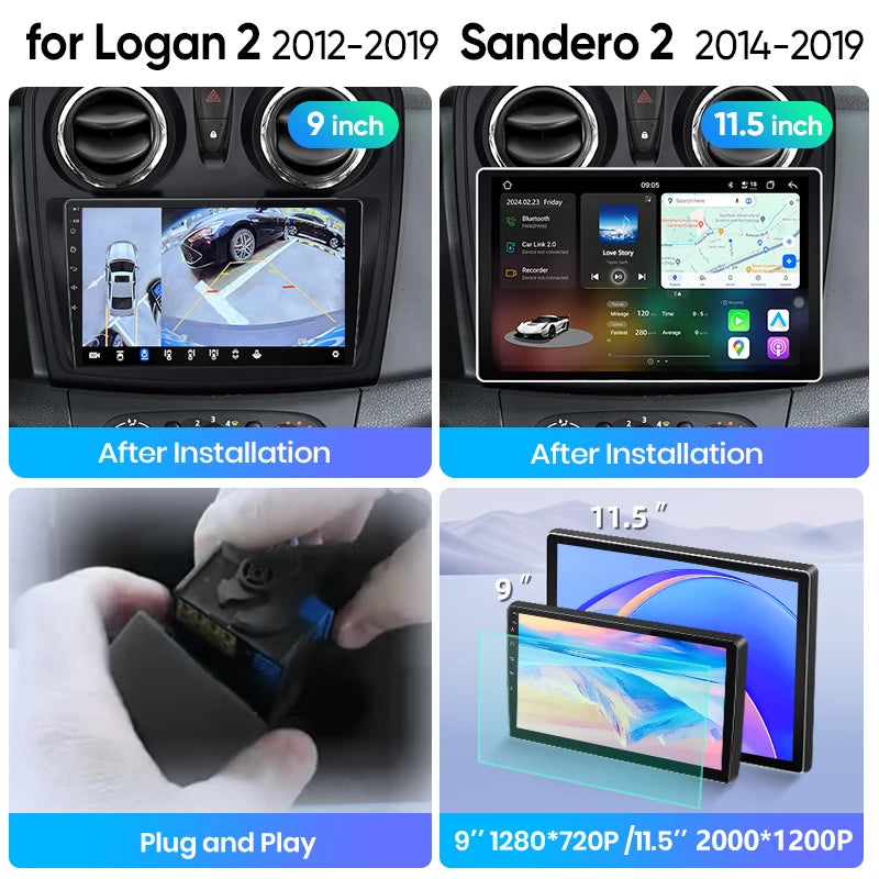 Junsun Wireless CarPlay Car Radio For Renault Logan 2 Sandero 2014 2015 2016-2019 Android Multimedia