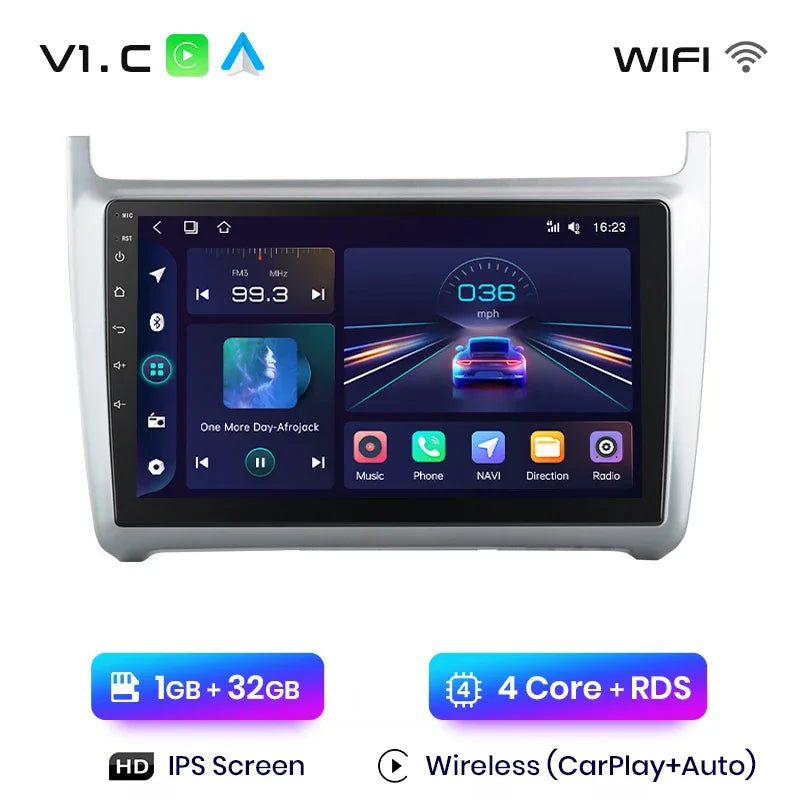 Junsun CarPlay inalámbrico Android Auto Radio para VOLKSWAGEN POLO 2014 Sistemas inteligentes para coche RDS BT WiFi 2 DIN 