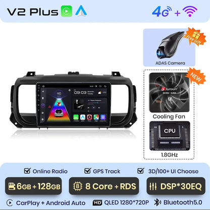 Radio Junsun para Peugeot Expert 3, Citroën Jumpy 3 SpaceTourer (2016-2021), inalámbrica, CarPlay, Android Auto, 2 DIN, DVD. 