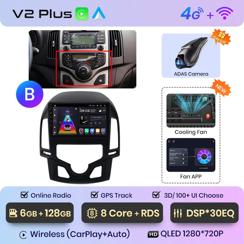 Junsun V1 AI Stimme Drahtlose CarPlay Android Auto Radio Für Hyundai I30 2006-2011 4G Auto Multimedia GPS 2din autoradio 