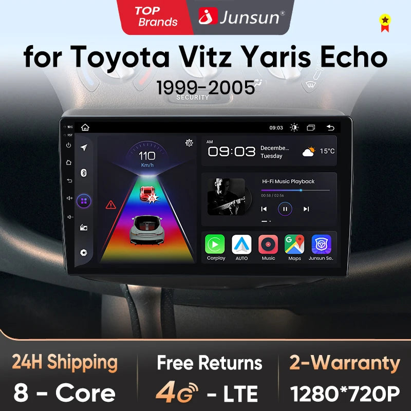 Junsun V1pro Android Auto Radio for Toyota Vitz XP10 Yadditif Platz Echo 1999-2005 Carplay 4G Car Multimedia GPS 2din autoradio