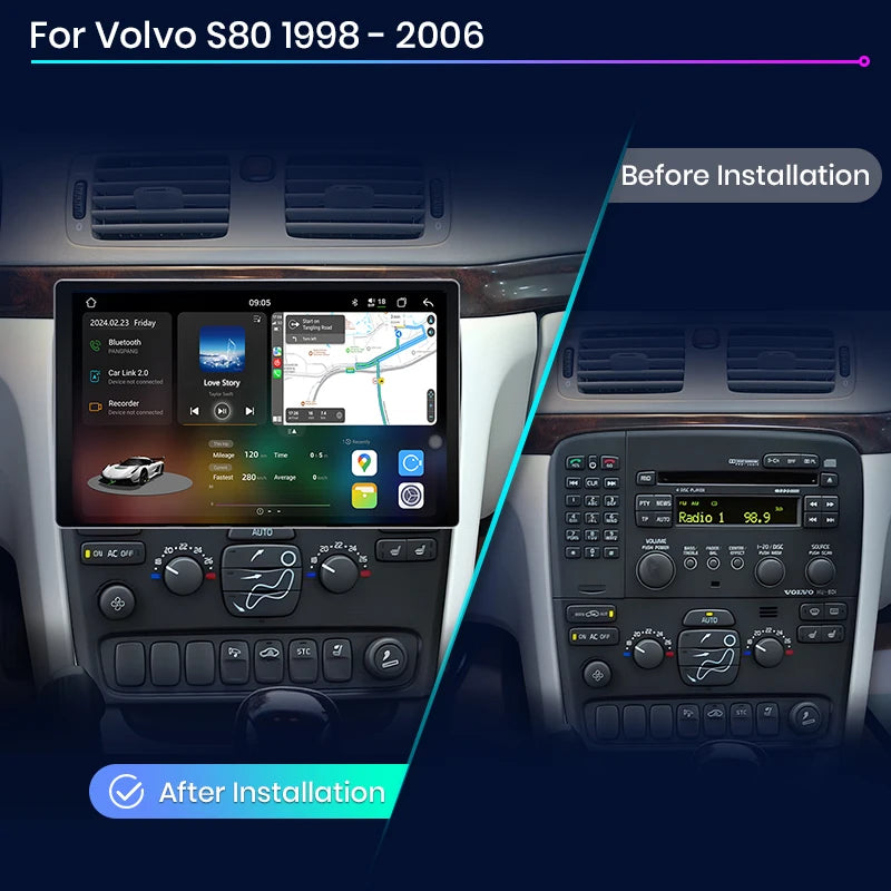 Junsun V3 Plus 2K Android 13 CarPlay inalámbrico Android Auto Sistemas inteligentes para Volvo S80 1998-2006 7870 Autoradio 