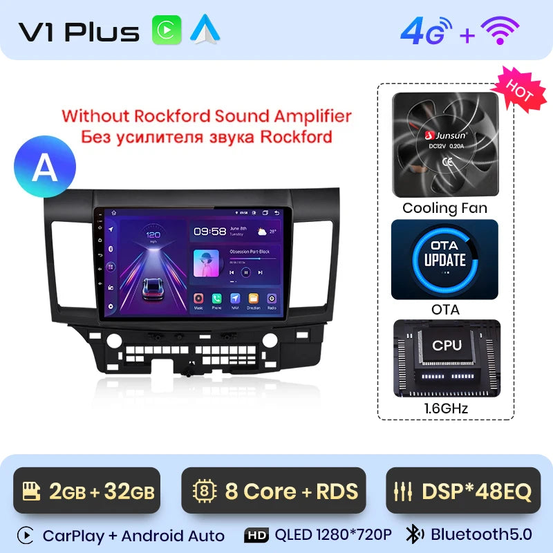 Radio Junsun para coche Mitsubishi Lancer 2007-2013 con CarPlay inalámbrico, Android Auto, sistema inteligente para coche, 2 DIN, DVD. 