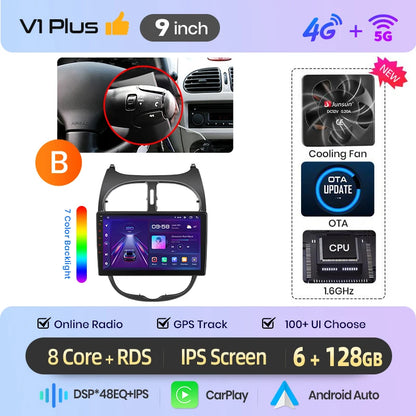 Junsun Wireless CarPlay Car Radio For Peugeot 206 2001 2002 2003 2004-2008 Android Multimedia