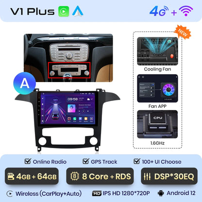Junsun V1pro AI Stimme 2 din Android Auto Radio Für Ford S-Max S max 2007 - 2015 Carplay 4G Auto Multimedia GPS 2din autoradio 