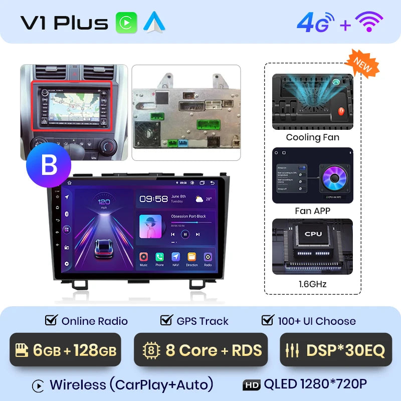 Radio de coche Junsun V1 con CarPlay inalámbrico y Android Auto para Honda CR-V 3 RE CRV 2007-2011, GPS, sistemas inteligentes para coche, autorradio inteligente. 