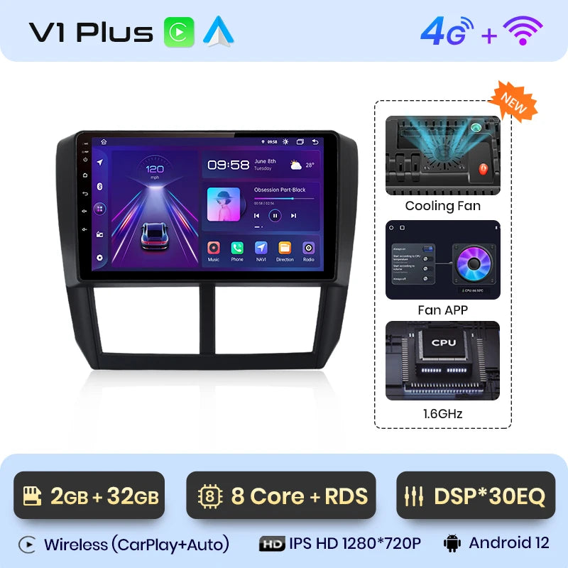 Junsun V1pro AI Voice 2din Android Auto Radio for Subaru Forester 3 SH Impreza 2007-2013 Carplay 4G Car Multimedia GPS autoradio