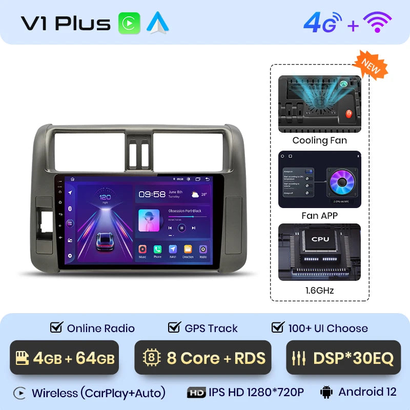Junsun V1pro AI Voice Car Radio Android Auto Multimedia For Toyota Land Cruiser Prado 150 2009-2013 4G Carplay 2din autoradio