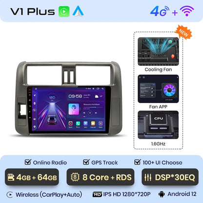 Radio Junsun V1pro con voz IA y Android Auto, multimedia para Toyota Land Cruiser Prado 150 (2009-2013), 4G, Carplay, 2DIN 