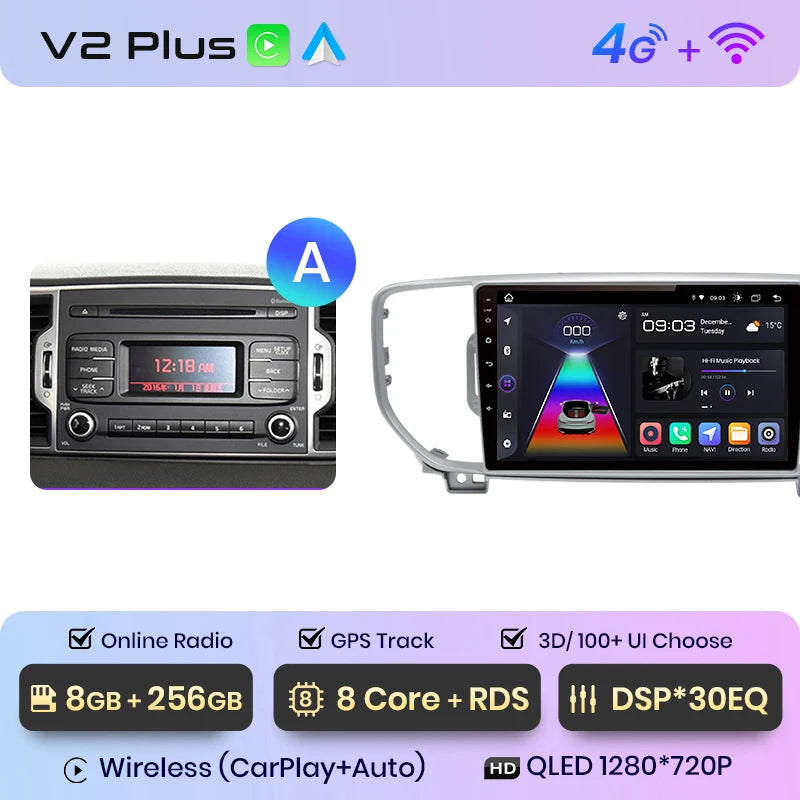 Junsun V1 AI Voice Wireless CarPlay Android Auto Radio For Kia Sportage 4 QL 2016 - 2018 4G Car Multimedia GPS 2din autoradio
