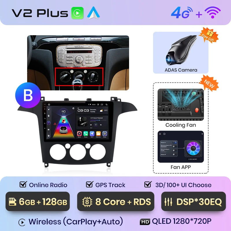 Junsun V1pro AI Stimme 2 din Android Auto Radio Für Ford S-Max S max 2007 - 2015 Carplay 4G Auto Multimedia GPS 2din autoradio 