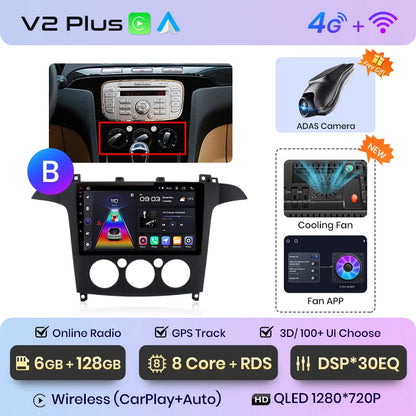 Junsun V1pro AI Stimme 2 din Android Auto Radio Für Ford S-Max S max 2007 - 2015 Carplay 4G Auto Multimedia GPS 2din autoradio 