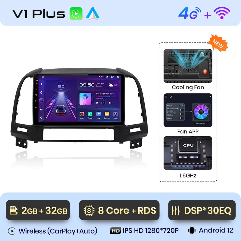 Junsun V1pro AI Stimme 2 din Android Auto Radio Für Hyundai Santa Fe 2 2006-2012 Carplay 4G Auto Multimedia GPS 2din autoradio 