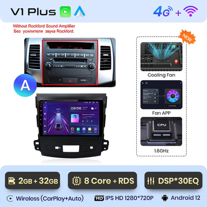 Radio Junsun V1pro 2 DIN Android Auto para Mitsubishi Outlander XL 2 2005-2011 Citroën C-Crosser con Carplay y reproductor multimedia para coche. 
